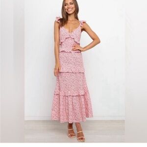 Petal & Pup Aspa Tiered Floral Maxi Dress Pink White